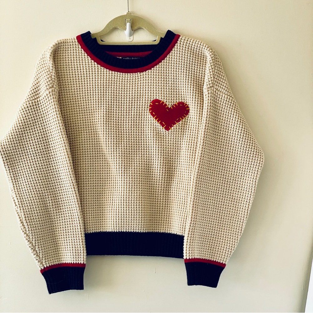 CENTRAL PARK WEST love heart waffle crew neck graphic embroidered sweater - Picture 4 of 9